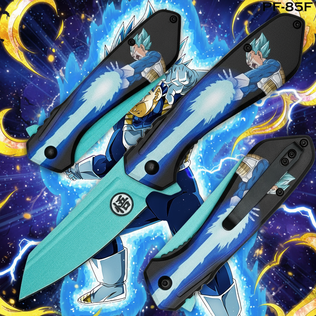 Dragon Ball Knife- Vegeta Super Saiyan God Blue Blast- SPRING ASSISSITED KNIFE