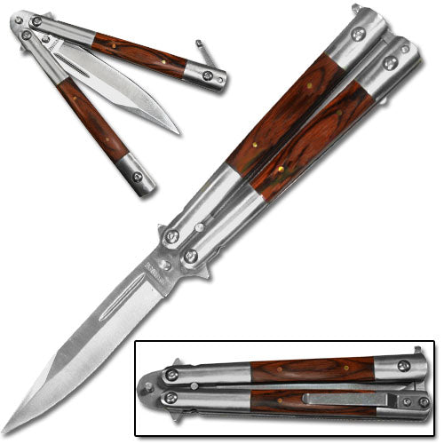 Butterfly Knife Wooden Handle with Belt Clip