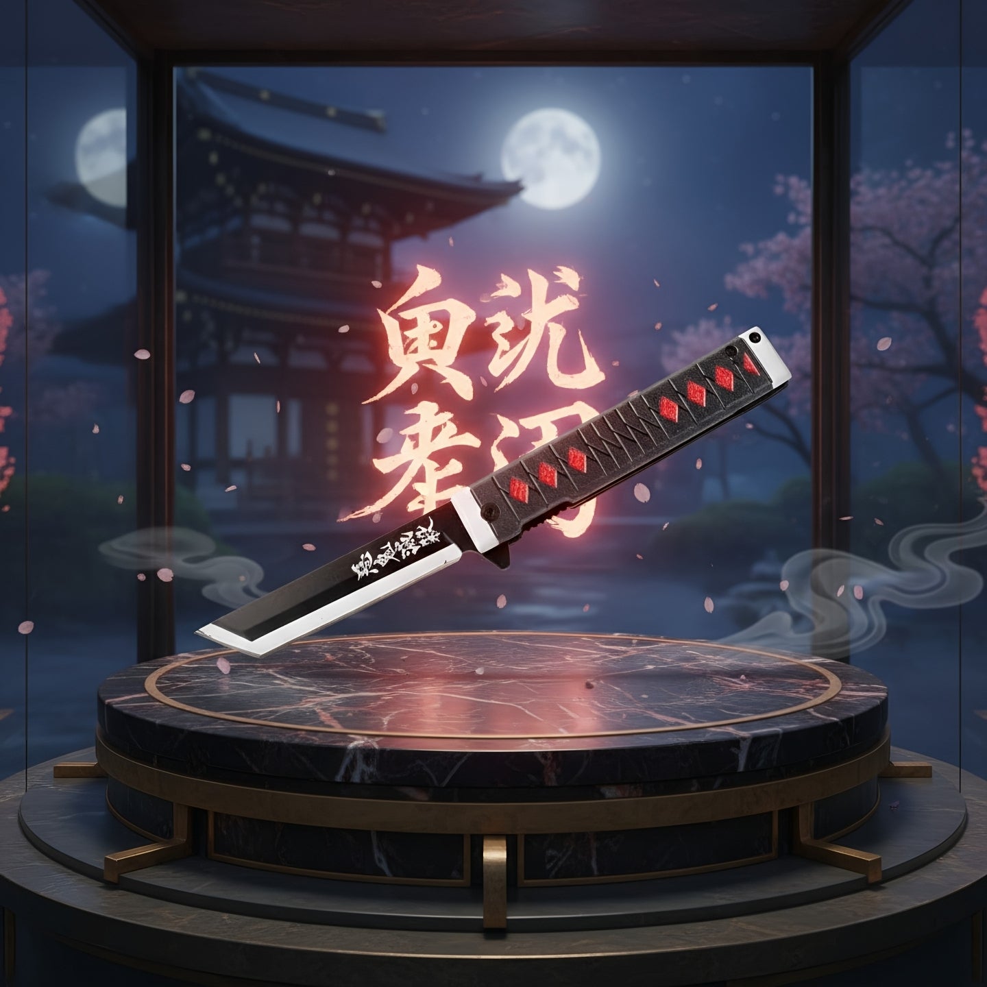 Demon Slayer Tanjrio Water Wheel Katana Spring Assisted Knife