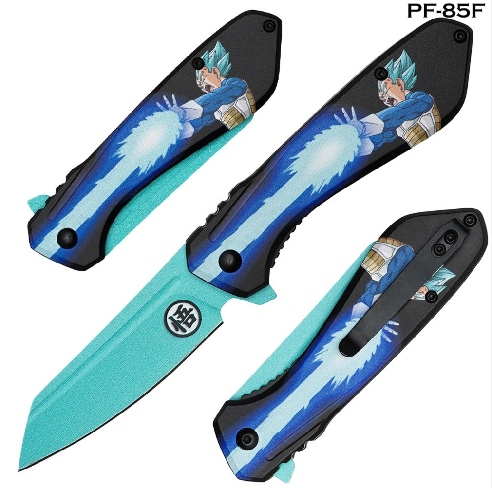Dragon Ball Knife- Vegeta Super Saiyan God Blue Blast- SPRING ASSISSITED KNIFE