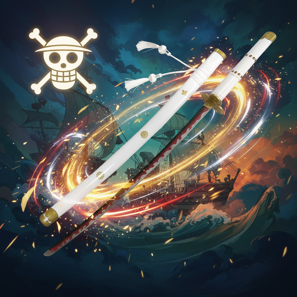 One Piece Sword - Roronoa Zoro Kozuki Oden (White, Gold, and Blue Katana)