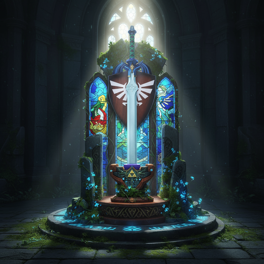 Zelda Link's Skyward Blue Master Sword with Plaque