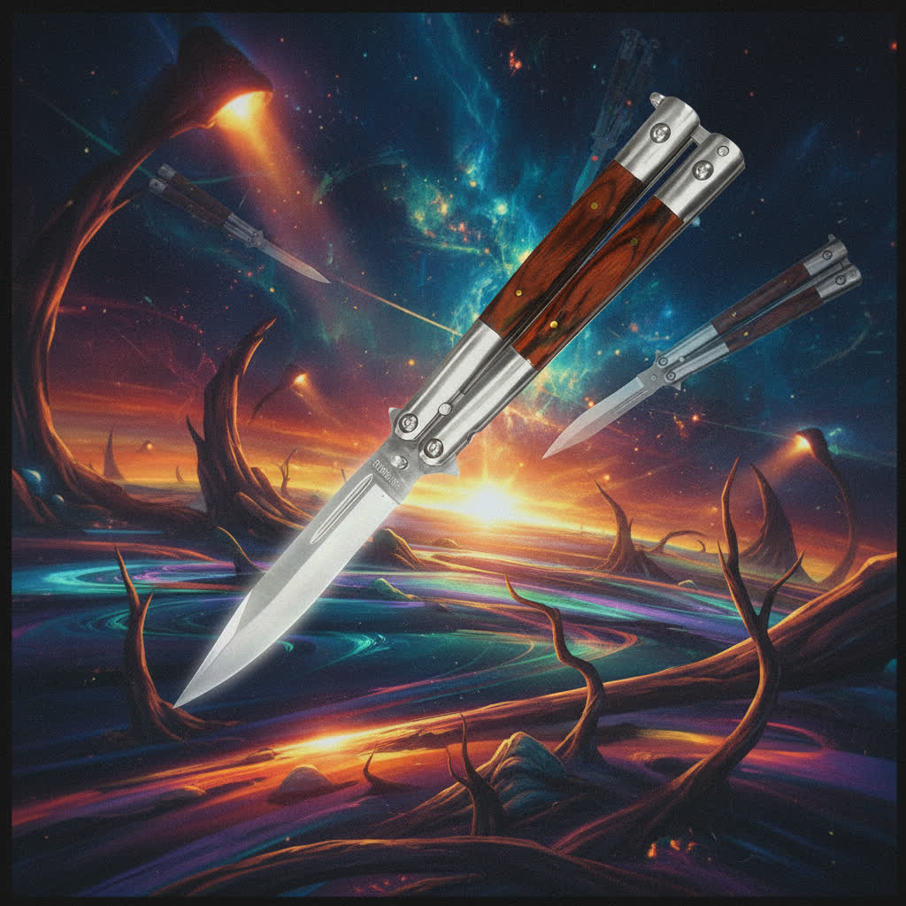 Butterfly Knife Wooden Handle with Belt Clip