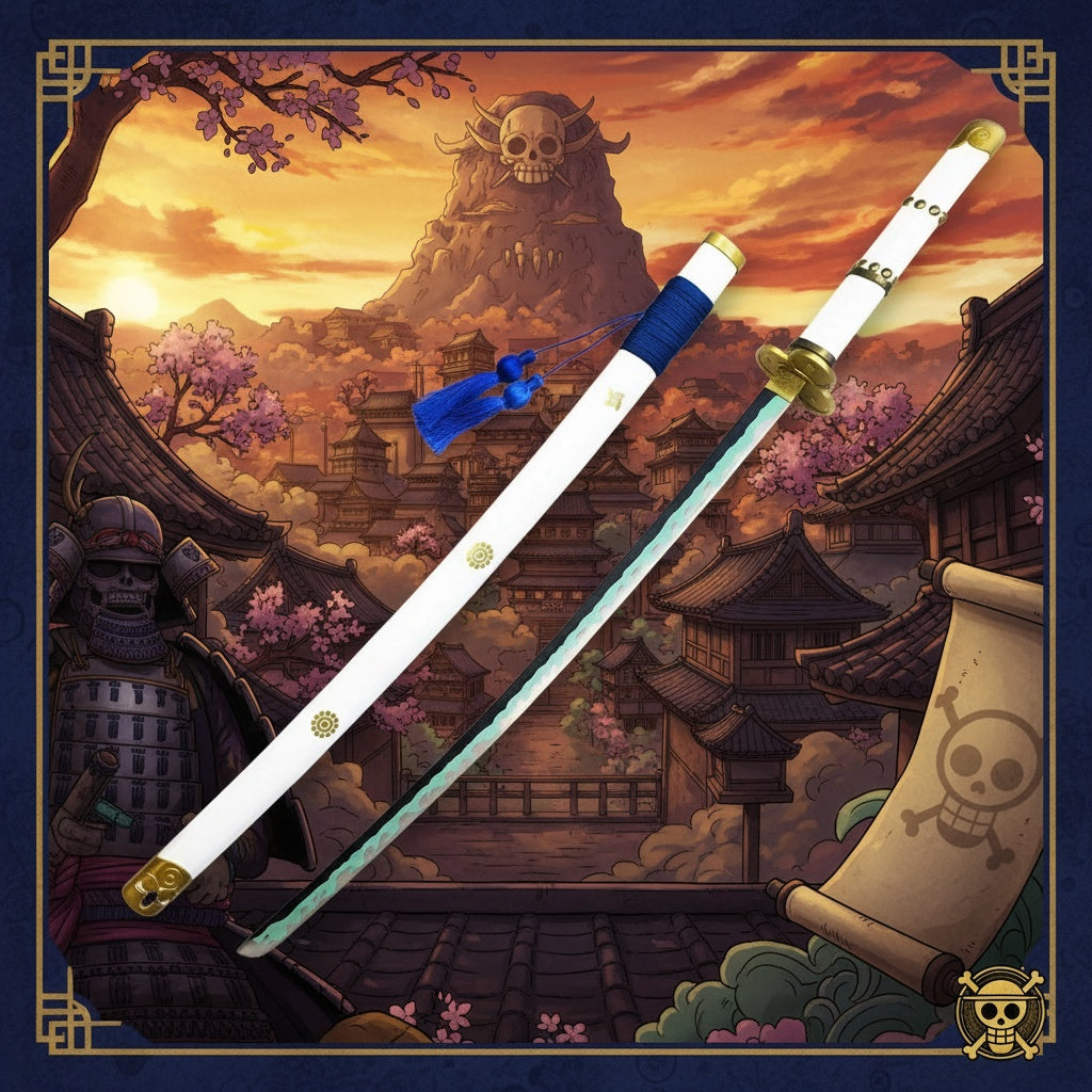 One Piece Sword - Roronoa Zoro's Oden WHITE W/ BLUE TASSLE KATANA
